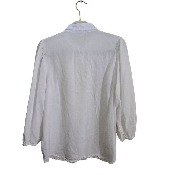 Beachlunchlounge White Isobel Tencel Puff Sleeve Button-Down Shirt Size L - Picture 3 of 7